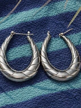 Sterling Silver Textured Crescent Hoop Earrings